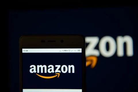 Amazon logo is seen on an smartphone Foto stock