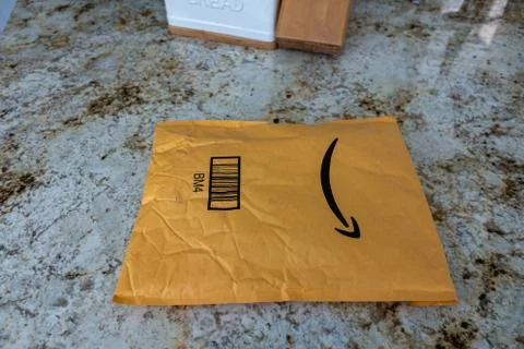 An Amazon package just delivered. Stock Photos
