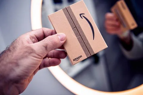 Amazon package reflected in mirror Stock Photos