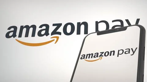 Amazon Pay app logo in mobile display screen and background editorial Stock Photos