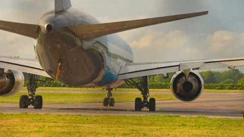 Amazon Prime Air Boeing 767 departure. Plane engine full throttle or takeof.. Stock Footage 247741663