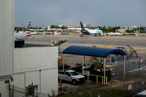 Amazon Prime Air cargo plane overshoots runway at Miami International Airport, U Stock Photos