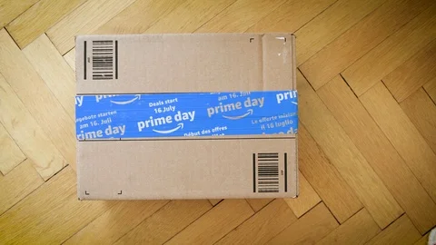 Amazon Prime Day cardboard parcel cardboard rotation Stock Footage 95207936