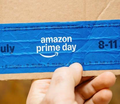 Amazon Prime Day Tape On Package POV Stock Photos