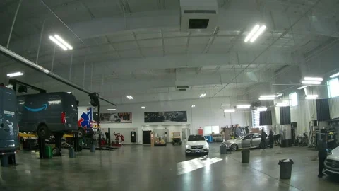 Amazon Prime Delivery Sprinter Vans At  Workshop Of Mercedes-Benz Car Dealership Stock Footage 269578385