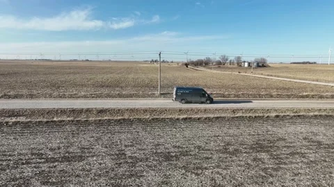 Amazon Prime Delivery Van Rural Country Farmland Dirt Road Gravel Iowa Stock Footage 237349670