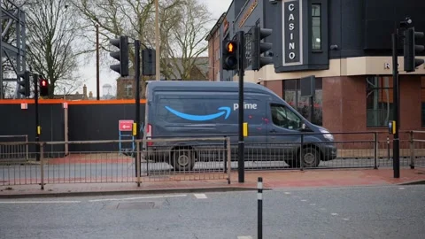 Amazon prime delivery van in rural setting. Leeds.UK 13.2.2026 Stock Footage 329355367
