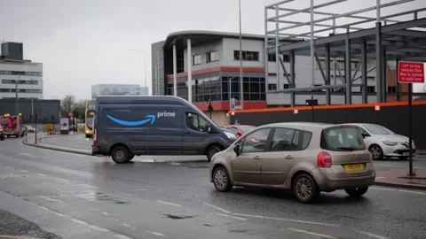 Amazon prime delivery van in urban setting. Hull.UK 3.2.2026 Stock Footage 329356282