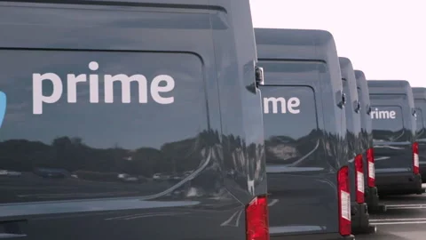 Amazon Prime Delivery Vans Lined Up  Vídeo Stock 136566526