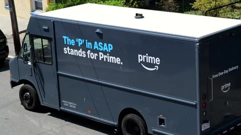 Amazon Prime truck driver heads to next delivery Revere Mass. USA May 8 2025 Stock Footage 309885584