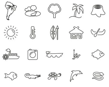Amazon Rainforest Icons Thin Line Set Big Stock Illustration