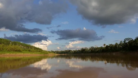 Amazon rainforest Purus river epic view on sunny summer day. Acre, Brazil. Stock Footage 128976777