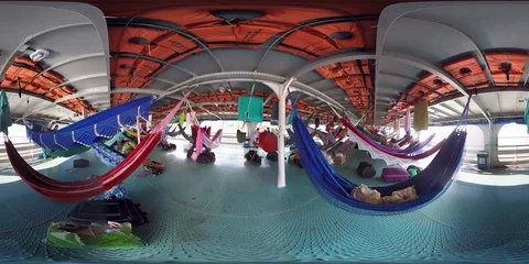 Amazon River Boat Hammocks 360 VR Stock Footage 94715327