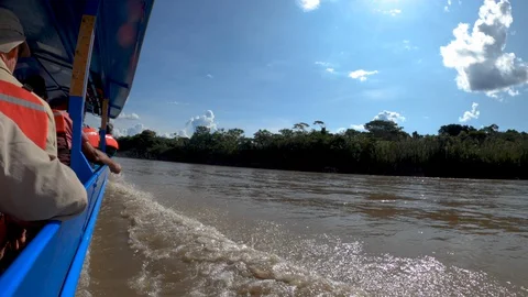 Amazon River, On Boat, Motion Time-lapse, Day, Sun and Clouds Stock Footage 128215811