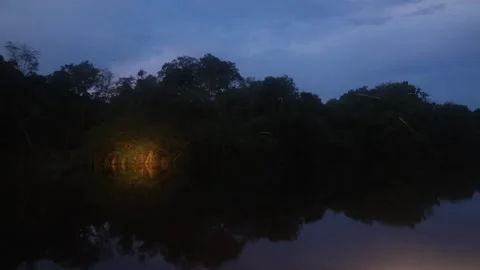 The Amazon river - on a boat, searching for animals Stock Footage 279194640