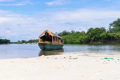 Amazon River, cargo boat and means of transport to cross the river. Stock Photos