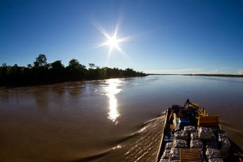 Amazon river cargo boat Stock Photos