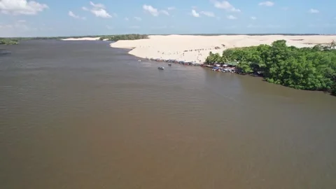 Amazon River Delta Dunes Landscape Aerial - Barreirinhas, Brazil Stock-Footage 331517391