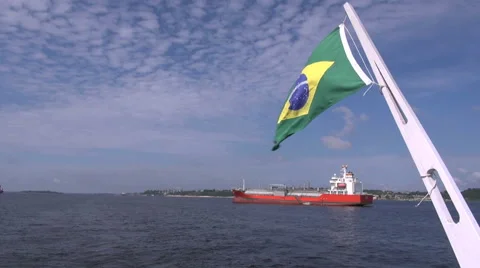 Amazon River flag and ship  Stock Footage 40978892