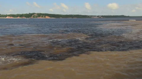Amazon River meeting of waters mixing  Stock Footage 40980902