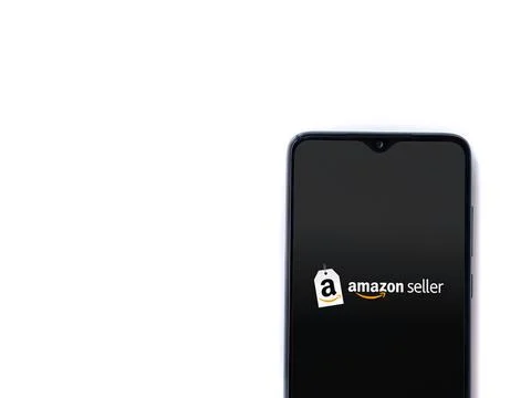 Amazon Seller app launch screen on smartphone on white background Stock Photos