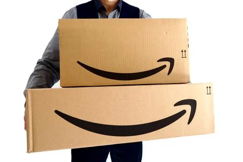AMAZON Shipping Cardboard Boxes Stock Photos