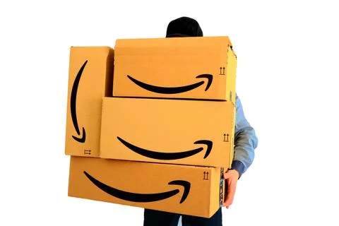 AMAZON Shipping Cardboard Boxes Stock Photos