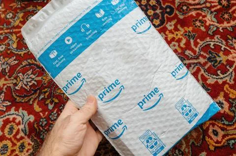 Amazon US Prime Bubble Mailer Package Stock Photos
