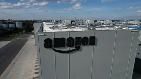 Amazon Warehouse distribution center. Aerial view distribution center-logistics Stock Footage 254432377