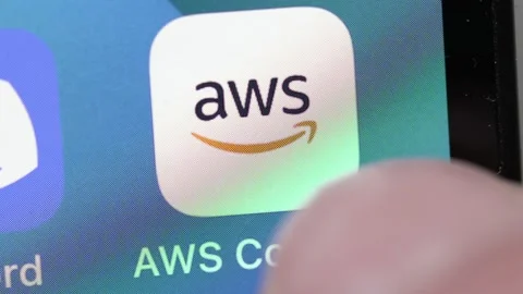 Amazon web services AWS App on a Smart Phone Screen Stock Footage 169893689