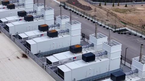 Amazon Web Services (AWS) data center backup generators providing critical power Stock Footage 336758670
