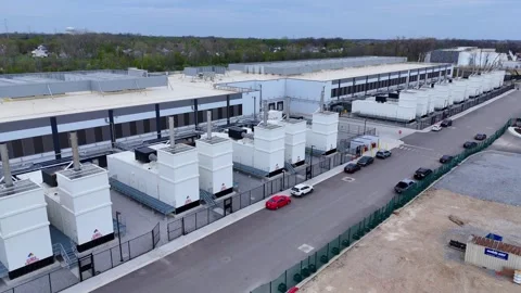 Amazon Web Services (AWS) data center and backup generators in Hilliard, Ohio Stock Footage 337271021