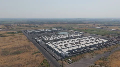 Amazon Web Services data center in Umatilla, Oregon, drone orbit. Stock Footage 346488407