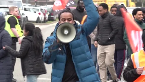 Amazon workers march at Coventry centre Stock Footage 238815586