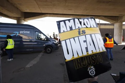 Amazon workers strike led by the Teamsters union at major U.S. hubs, San Francis Stock Photos