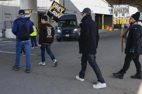 Amazon workers strike led by the Teamsters union at major U.S. hubs, San Francis Stock Photos