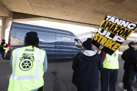 Amazon workers strike led by the Teamsters union at major U.S. hubs, San Francis Stock Photos