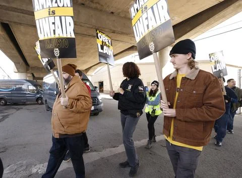 Amazon workers strike led by the Teamsters union at major U.S. hubs, San Francis Stock Photos