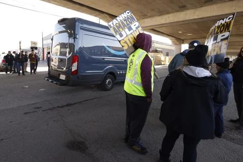 Amazon workers strike led by the Teamsters union at major U.S. hubs, San Francis Stock Photos