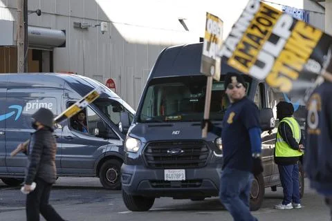 Amazon workers strike led by the Teamsters union at major U.S. hubs, San Francis Stock Photos