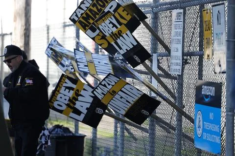 Amazon workers strike led by the Teamsters union at major U.S. hubs, San Francis Stock Photos