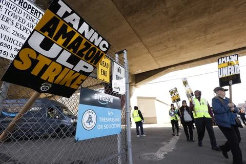 Amazon workers strike led by the Teamsters union at major U.S. hubs, San Francis Stock Photos