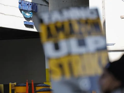 Amazon workers strike led by the Teamsters union at major U.S. hubs, San Francis Stock Photos