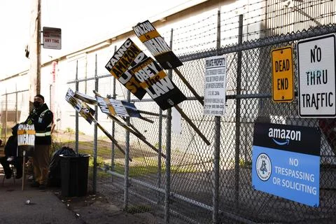 Amazon workers strike led by the Teamsters union at major U.S. hubs, San Francis Stock Photos