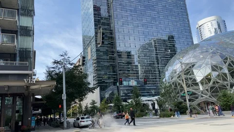 Amazon World Headquarters Pan Right Stock Footage 117357534