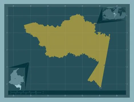 Amazonas, Colombia. Solid color shape. Locations of major cities of the regio Stock Illustration