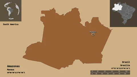 Amazonas location. Brazil. Solid patterned map Stock Footage 134933034