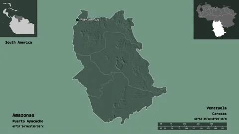 Amazonas location. Venezuela. Administrative map Stock Footage 135877762
