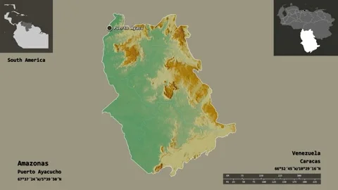 Amazonas location. Venezuela. Relief map Stock Footage 135877888