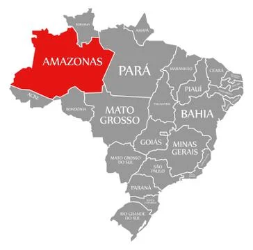 Amazonas red highlighted in map of Brazil Stock Illustration